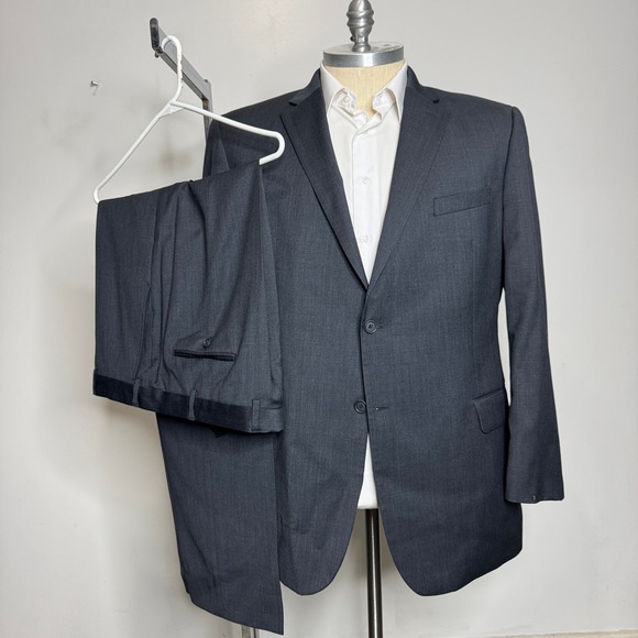 Jos. A. Bank 48L 40W Tailored Fit Gray 100% Wool Two-Piece Suit Men's - Picture 1 of 13
